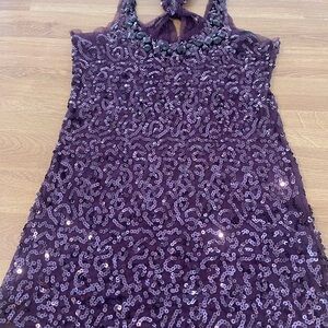 Purple Sequin Halter Dress